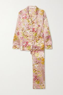 Lila Floral-print Silk Pajama Set - Pastel pink