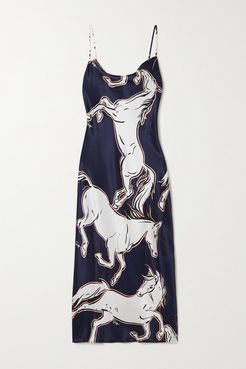 Bibi Printed Silk-satin Nightdress - Navy
