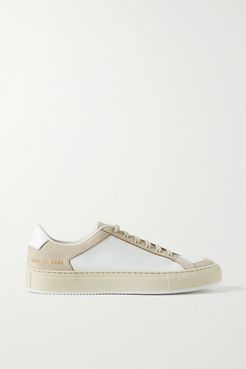Retro Two-tone Perforated Leather And Nubuck Sneakers - White