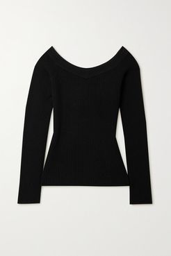 Net Sustain Off-the-shoulder Ribbed Organic Cashmere Sweater - Black