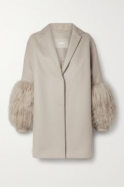 Shearling-trimmed Wool And Cashmere-blend Coat - Beige