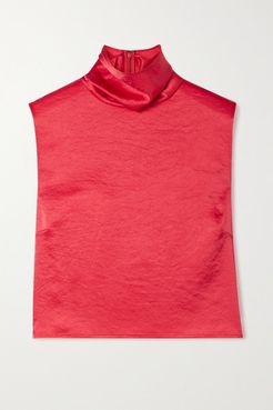 Cropped Crinkled-satin Top - Fuchsia
