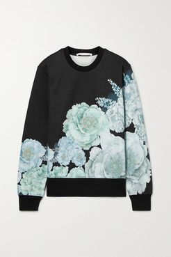 Floral-print Cotton-blend Jersey Sweatshirt - Black