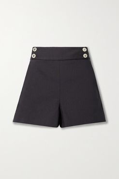 Kimm Button-embellished Linen-blend Shorts - Midnight blue