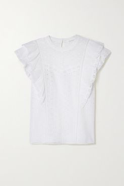 Jie Ruffled Broderie Anglaise Cotton Top - White