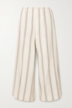 Cropped Striped Twill Wide-leg Pants - Ivory