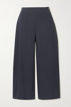 Cropped Linen-blend Wide-leg Pants - Black