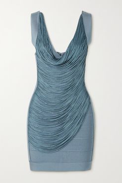 Draped Fringed Bandage Mini Dress - Light blue