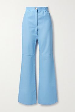 Leather Straight-leg Pants - Light blue