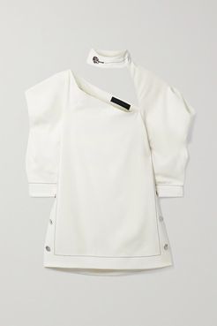 Button-detailed Cutout Crepe Top - Off-white