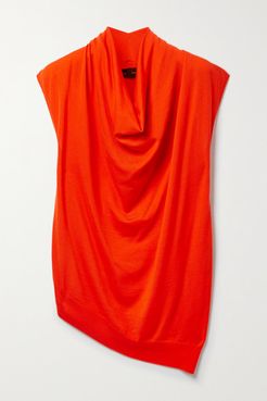 Asymmetric Draped Merino Wool Top - Tomato red