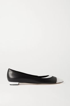 Anfiliga Two-tone Leather Point-toe Flats - Black