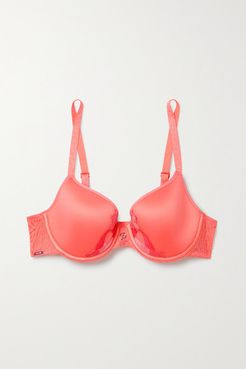 Montaigne Lace And Embroidered Tulle-trimmed Stretch-jersey Underwired Bra - Coral