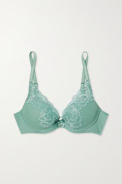 Orangerie Stretch-lace And Tulle Underwired Plunge Bra - Sage green