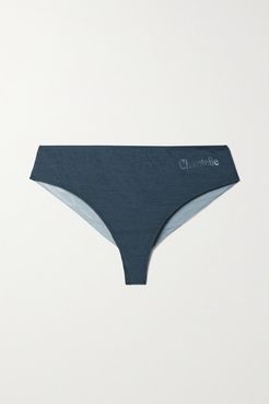 Prime Printed Stretch-jersey And Tulle Briefs - Midnight blue