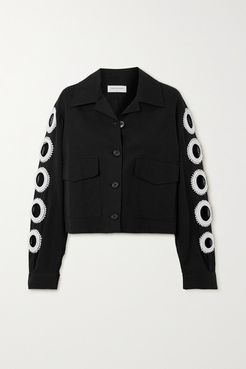 Vokar Cropped Bead-embellished Cutout Cotton-blend Jacket - Black