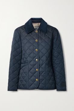 Reversible Corduroy-trimmed Quilted Shell And Checked Cotton Jacket - Midnight blue