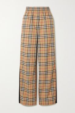 Striped Checked Cotton-blend Wide-leg Pants - Beige