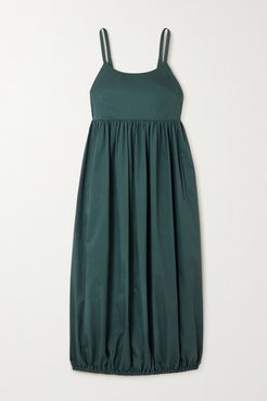 Open-back Gathered Cotton-poplin Midi Dress - Jade