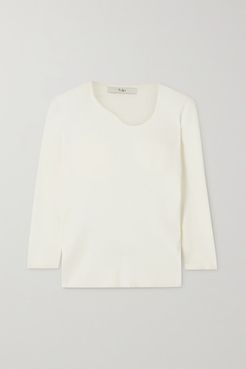 Giselle Asymmetric Ribbed Stretch-knit Sweater - White