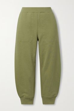 Cropped Cotton-jersey Track Pants - Sage green