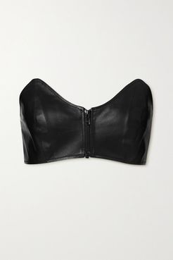 Cropped Leather Bustier Top - Black
