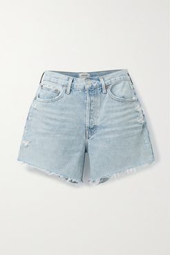 Net Sustain Long Parker Distressed Organic Denim Shorts - Light denim