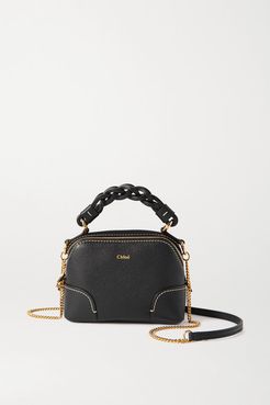 Daria Mini Textured And Smooth Leather Tote - Navy