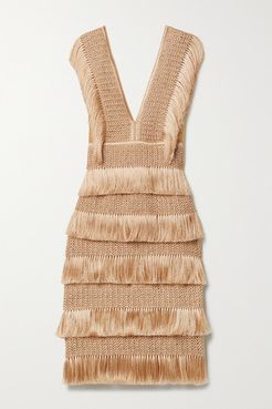 Fringed Knitted Dress - Gold