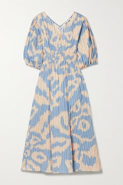 Freda Leopard-print Cotton-jacquard Midi Dress - Blue