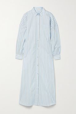 Eina Oversized Striped Organic Cotton-poplin Maxi Dress - Sky blue