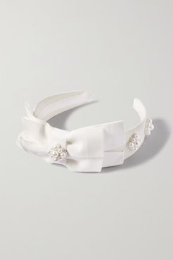 Bridal Faux Pearl-embellished Grosgrain Headband - Ivory