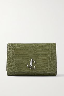 Varenne Croc-effect Leather Clutch - Army green