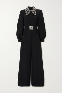 Belted Crystal-embellished Cady Jumpsuit - Black