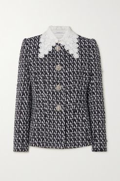 Guipure Lace-trimmed Embellished Bouclé-tweed Jacket - Black