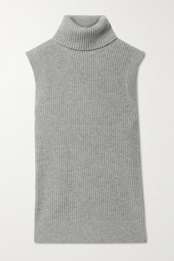 Ribbed Mélange Cashmere Turtleneck Tank - Light gray