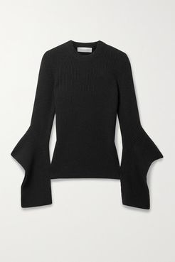 Draped Ribbed Cashmere Sweater - Black