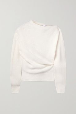 Off-the-shoulder Ribbed Cashmere And Linen-blend Sweater - Ivory