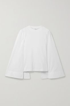 Cape-effect Cotton-jersey And Poplin Top - White