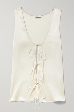 Tie-detailed Silk-satin Tank - Ivory