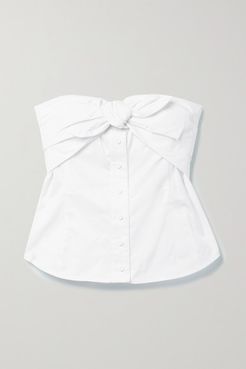 Leia Bow-embellished Cotton-poplin Bustier Top - White