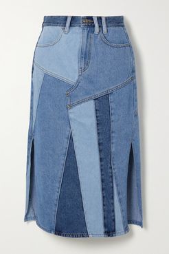 Patchwork Denim Midi Skirt - Mid denim