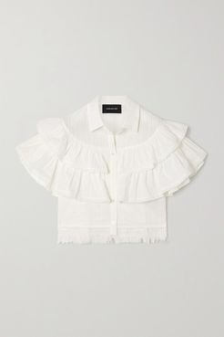 Sasha Cropped Ruffled Crochet-trimmed Cotton Shirt - White