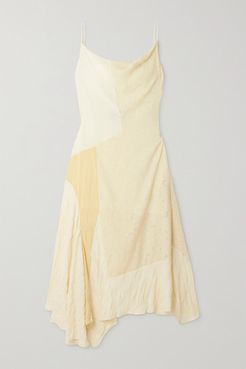 Gabriel Asymmetric Patchwork Silk, Cloqué And Cotton-blend Dress - Ecru