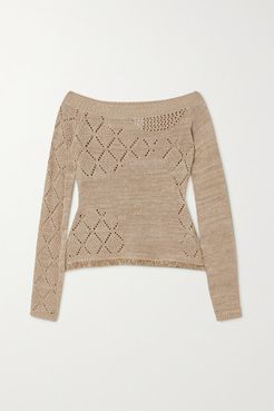 Matmata Off-the-shoulder Pointelle-knit Linen And Cotton-blend Sweater - Tan