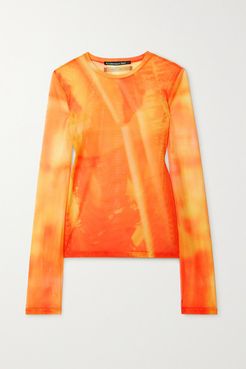 Printed Stretch-mesh Top - Orange