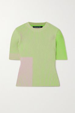 Janis Two-tone Ribbed-knit Top - Green