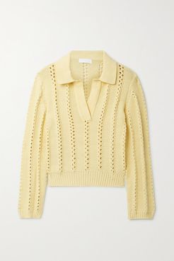 Berenice Open-knit Trimmed Cotton-blend Sweater - Pastel yellow