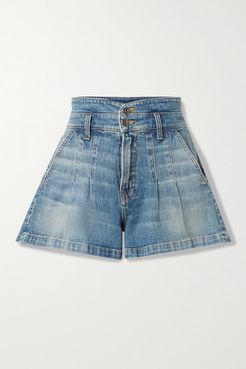 Jaylen Pleated Denim Shorts - Blue