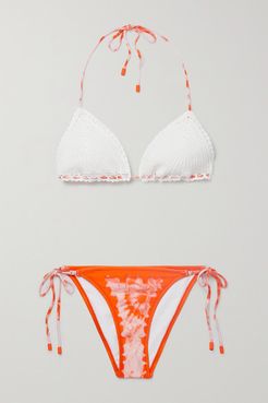 Lulu Crocheted Cotton And Tie-dyed Triangle Bikini - Orange